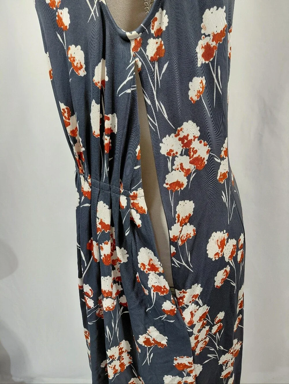 Tory Burch Navy Blue Cherry Blossom Rayon Dress